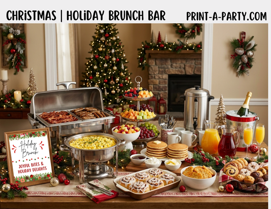 Christmas Brunch Bar Sign (8x10) & Food Tent Cards Printable Holiday Buffet Decor