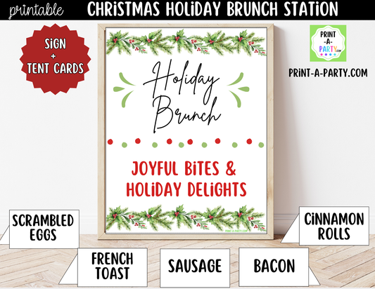 Christmas Brunch Bar Printable Kit | Sign and Food Tent Cards