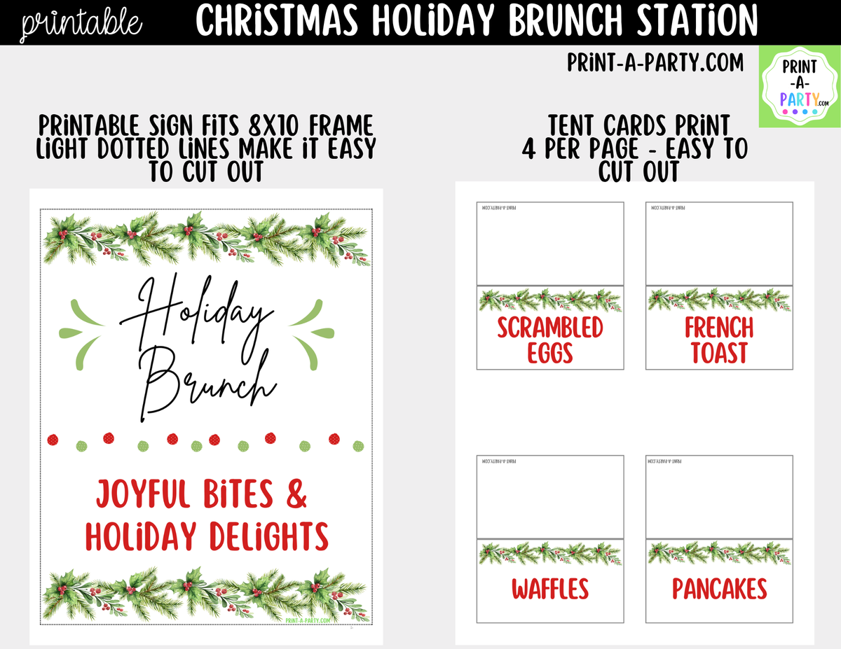 Christmas Brunch Bar Printable Kit | Sign and Food Tent Cards