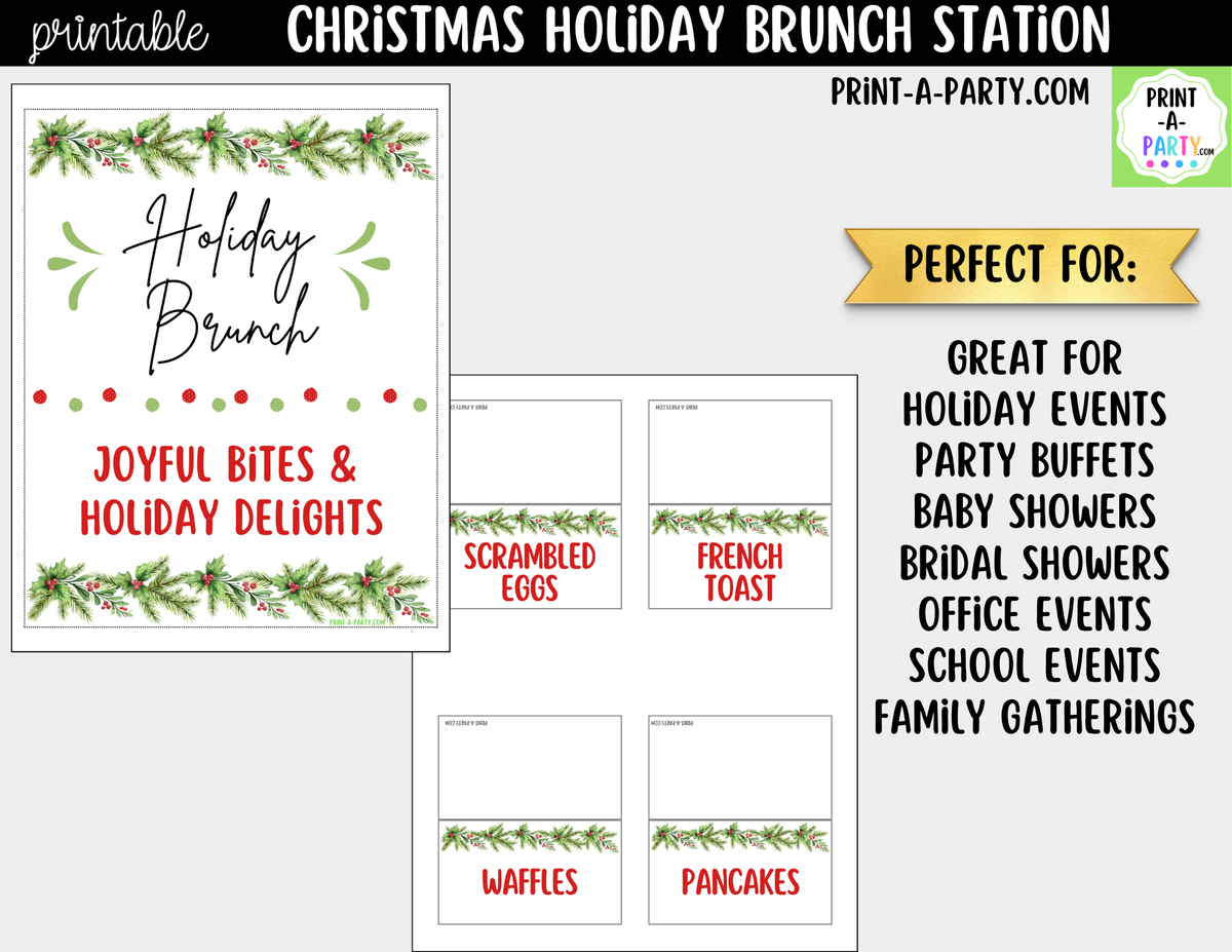 Christmas Brunch Bar Printable Kit | Sign and Food Tent Cards