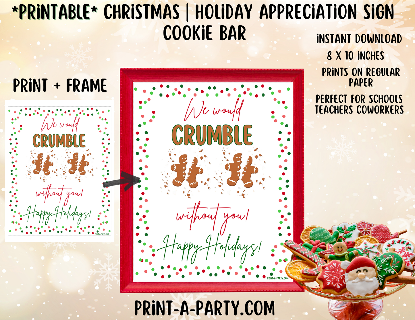 Appreciation Sign: Holiday Printable Christmas COOKIES Appreciation Sign – Festive 8x10 Holiday Decor for Staff, Teachers & Volunteers