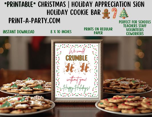 Appreciation Sign: Holiday Printable Christmas COOKIES Appreciation Sign – Festive 8x10 Holiday Decor for Staff, Teachers & Volunteers