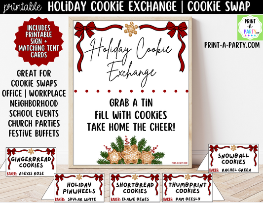 Holiday Cookie Exchange Printable Party Kit | Christmas Cookie Swap Sign (8x10) and Tent Cards | Holiday Dessert Table Decor
