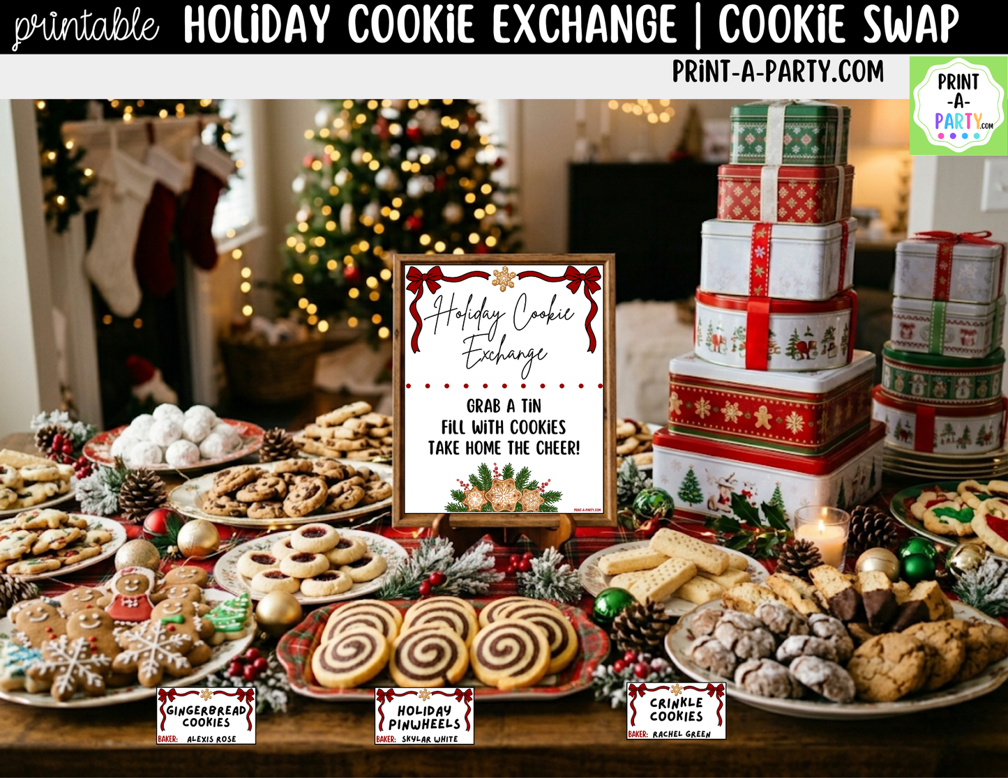 Holiday Cookie Exchange Printable Party Kit | Christmas Cookie Swap Sign (8x10) and Tent Cards | Holiday Dessert Table Decor
