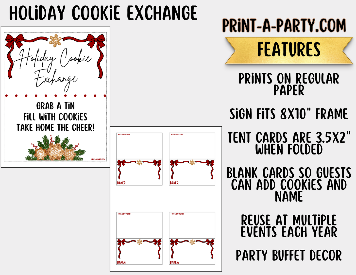 Holiday Cookie Exchange Printable Party Kit | Christmas Cookie Swap Sign (8x10) and Tent Cards | Holiday Dessert Table Decor