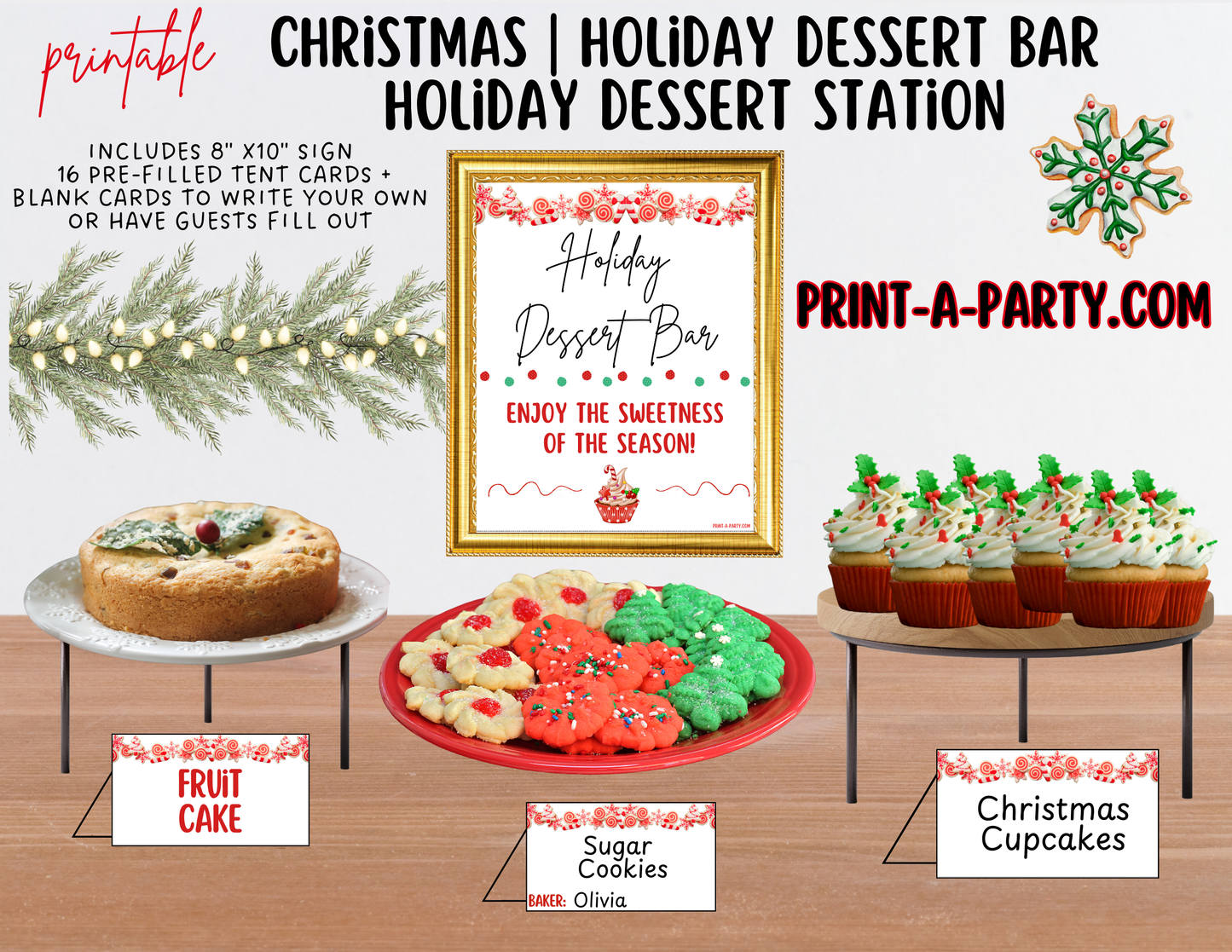 CHRISTMAS HOLIDAY DESSERT BAR | DESSERT STATION | Holiday Dessert Buffet Set up - Sign & Tent Cards | Holiday Party Idea