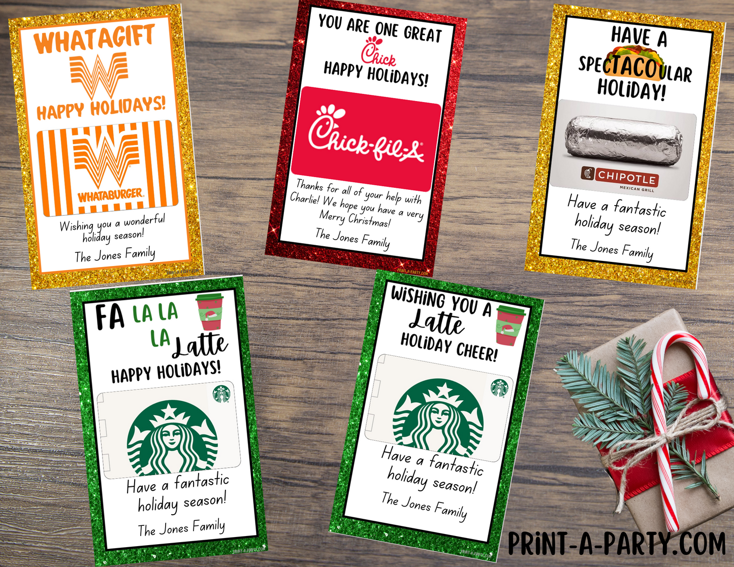 GIFT CARD Holiday Templates | Restaurants | Whataburger | Chik-fil-a | Tacos Mexican Food | Coffee | Stocking Stuffer