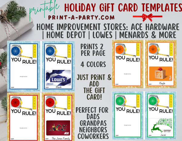 Printable GIFT CARD Templates, Home Improvement, Lowes, Home Depot, Ace, True Value