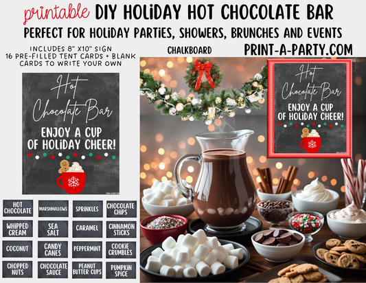 HOT CHOCOLATE BAR - Printable Holiday Hot Cocoa Bar Chalkboard – Festive DIY Christmas Party Decor and Setup