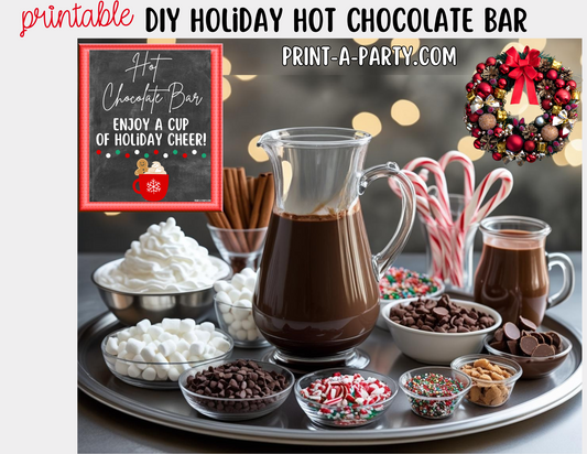 HOT CHOCOLATE BAR - Printable Holiday Hot Cocoa Bar Chalkboard – Festive DIY Christmas Party Decor and Setup