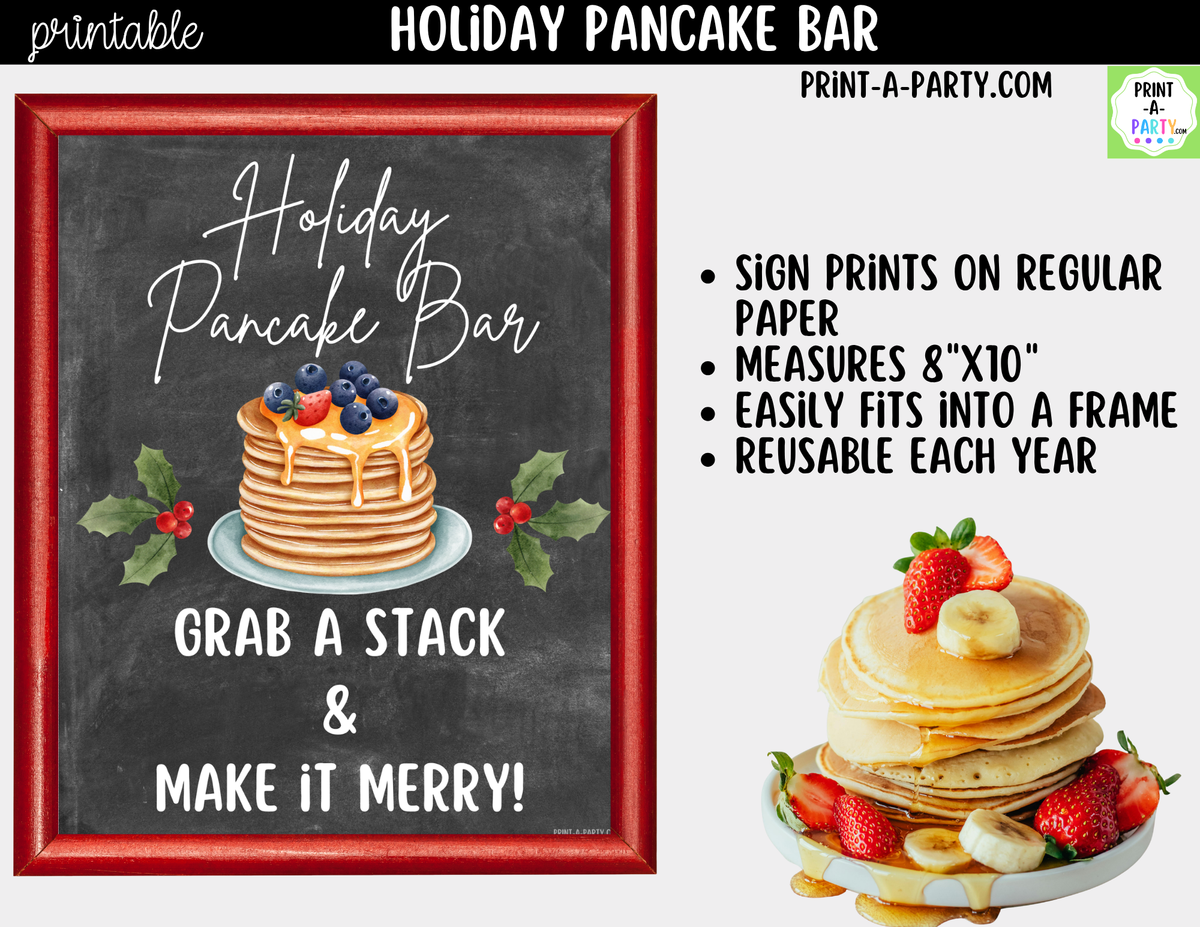 Holiday Pancake Bar Printable Kit | Sign and Topping Tent Cards | Chalkboard