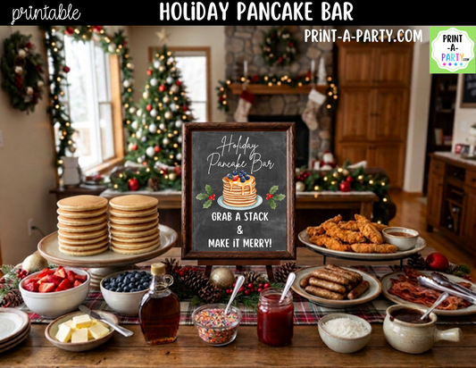 Holiday Pancake Bar Printable Kit | Sign and Topping Tent Cards | Chalkboard