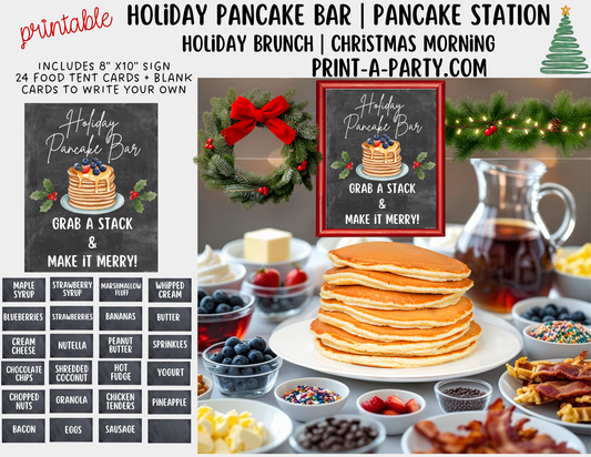 PANCAKE BAR - Printable Holiday Pancake Bar Sign & Topping Labels - Christmas Breakfast or Holiday Brunch Party Decor