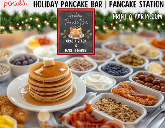 PANCAKE BAR - Printable Holiday Pancake Bar Sign & Topping Labels - Christmas Breakfast or Holiday Brunch Party Decor