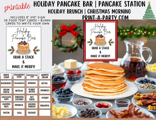 PANCAKE BAR - Printable Holiday Pancake Bar Sign & Topping Labels - Christmas Breakfast or Holiday Brunch Party Decor