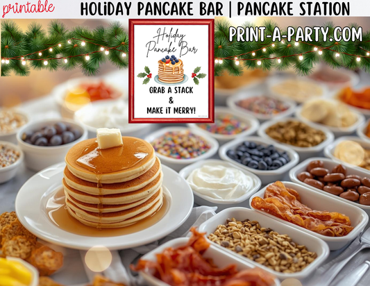 PANCAKE BAR - Printable Holiday Pancake Bar Sign & Topping Labels - Christmas Breakfast or Holiday Brunch Party Decor