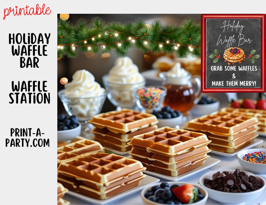 WAFFLE BAR - Printable Christmas Waffle Bar Setup – Holiday Breakfast Bar Sign & Tent Cards