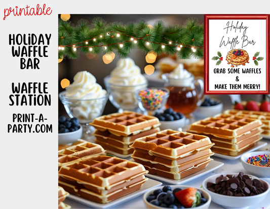 WAFFLE BAR - Printable Christmas Waffle Bar Setup – Holiday Breakfast Bar Sign & Tent Cards