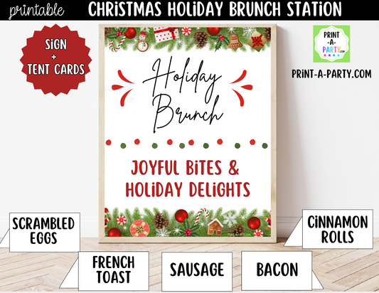 Christmas Brunch Bar Printable Kit | Sign and Food Tent Cards