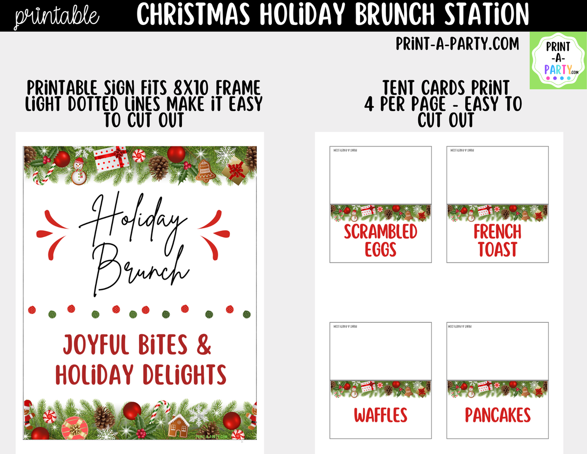 Christmas Brunch Bar Printable Kit | Sign and Food Tent Cards
