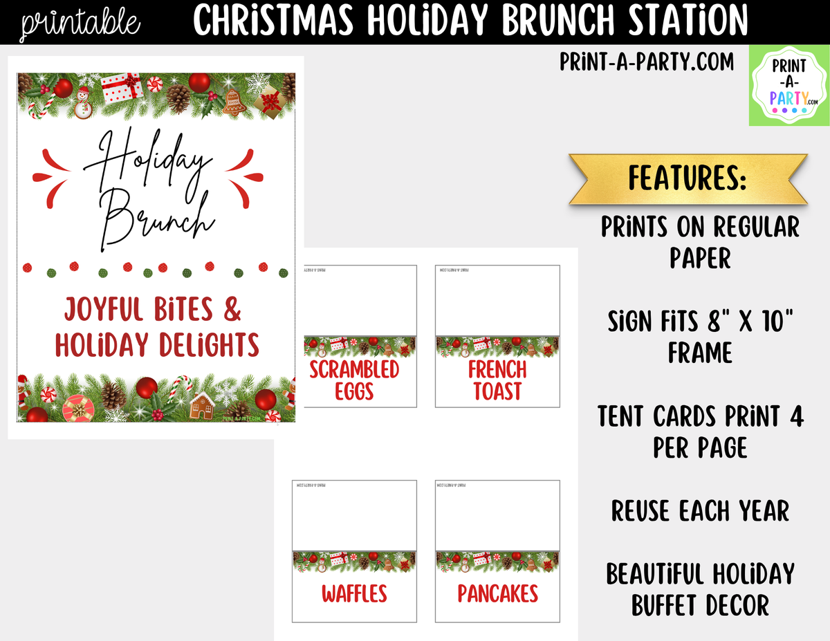 Christmas Brunch Bar Printable Kit | Sign and Food Tent Cards