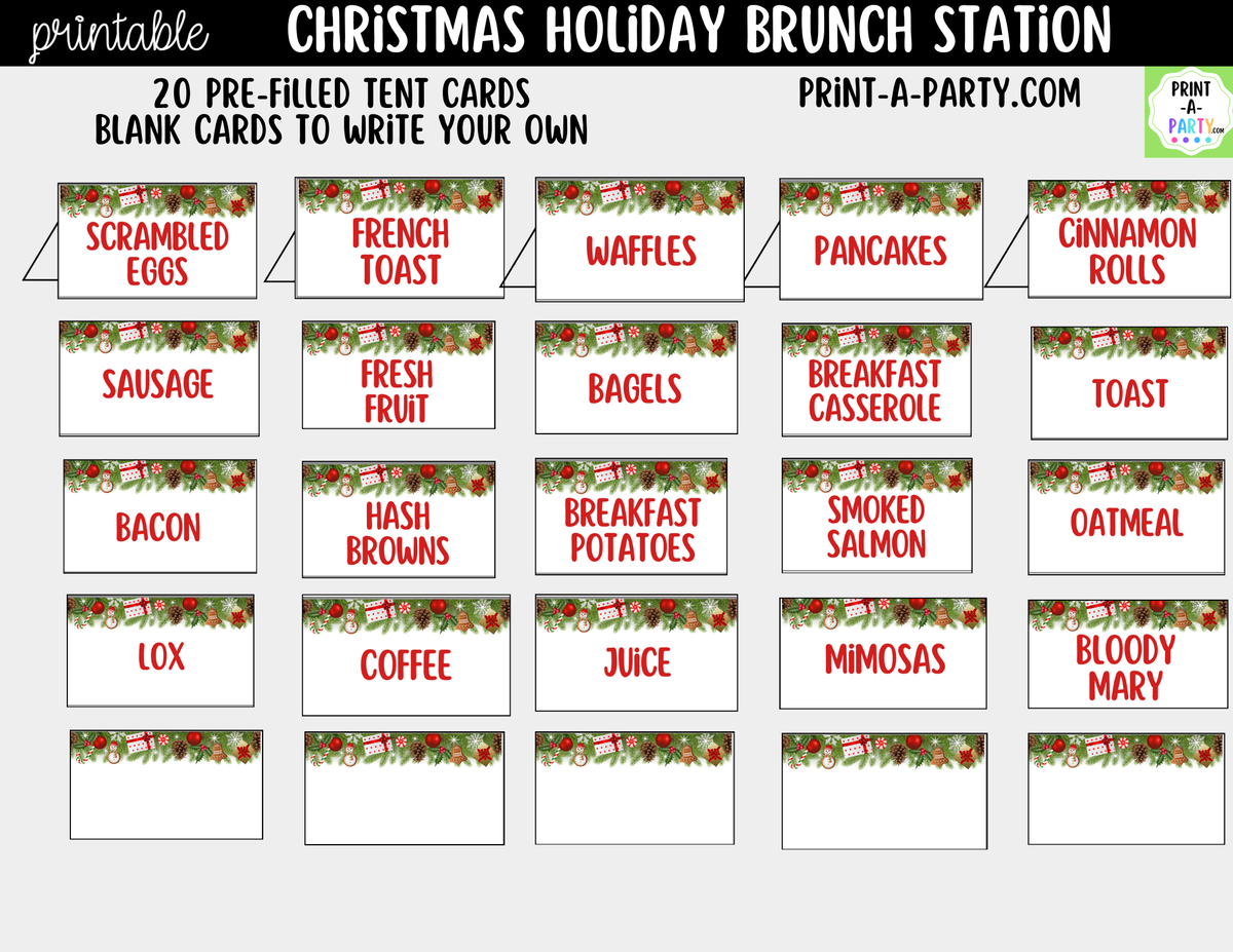 Christmas Brunch Bar Printable Kit | Sign and Food Tent Cards