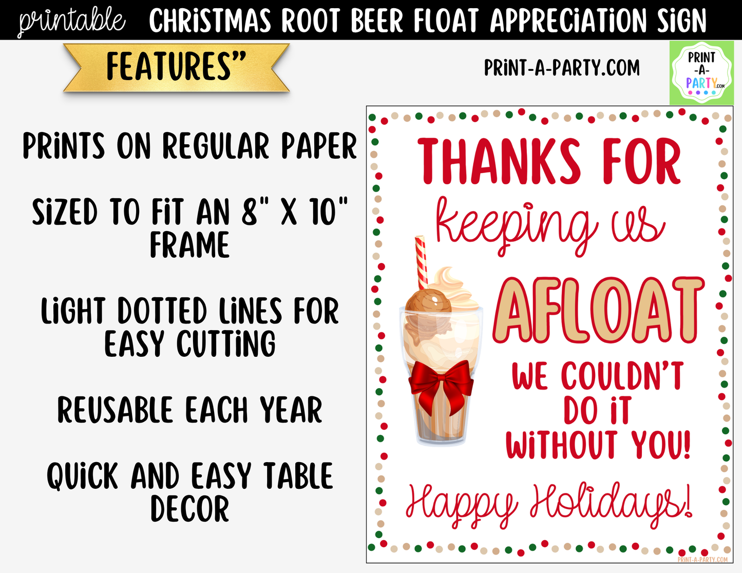 Root Beer Float Bar Sign Printable | Holiday Appreciation Sign for Teacher, Staff & Employee