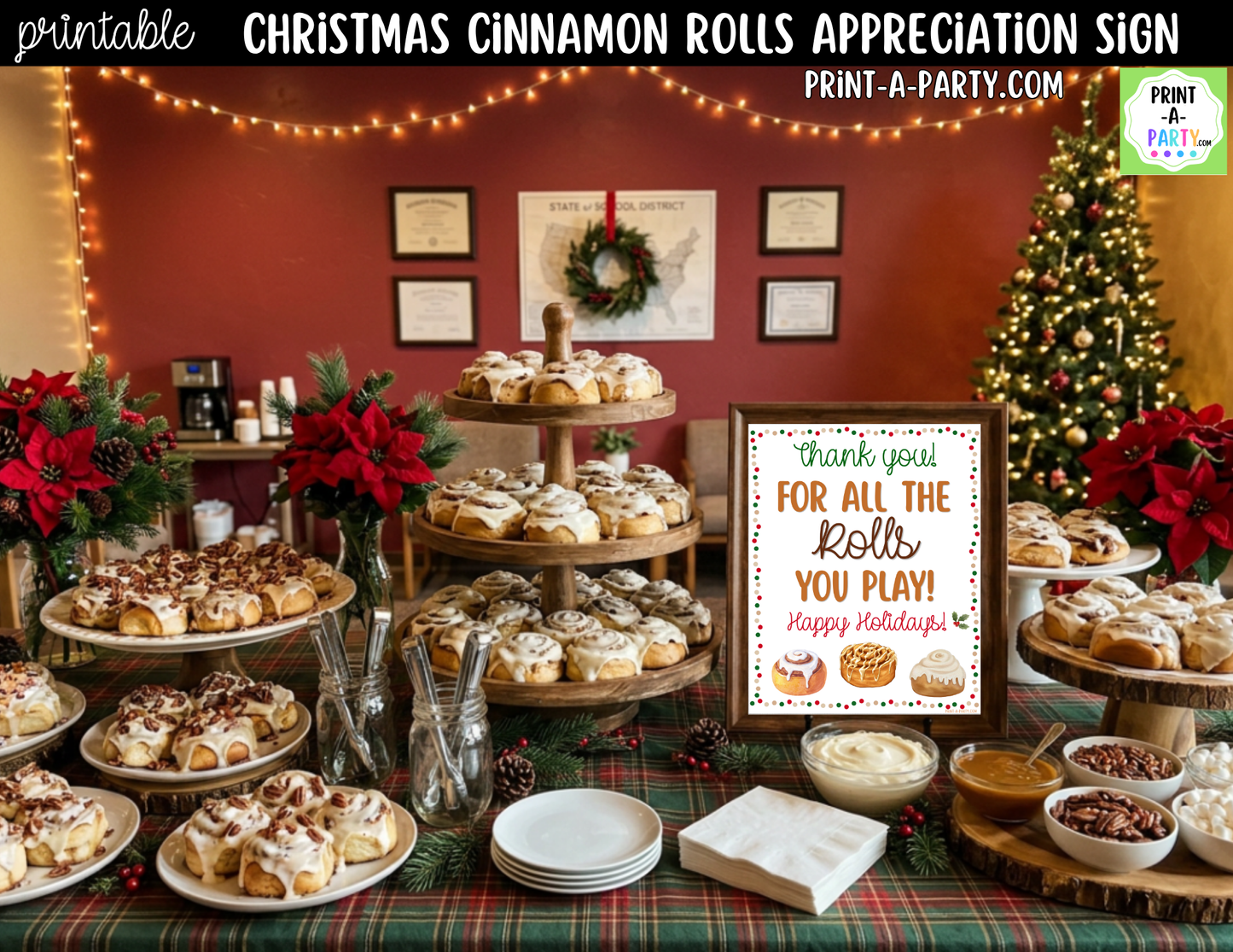 Christmas Cinnamon Rolls Appreciation Sign Printable | Teacher & Staff Holiday Thank You