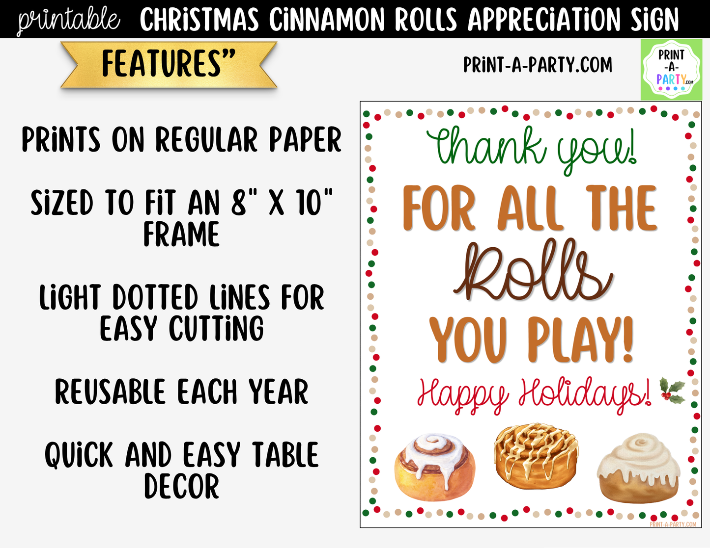 Christmas Cinnamon Rolls Appreciation Sign Printable | Teacher & Staff Holiday Thank You