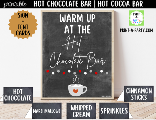 Hot Chocolate Bar Printable Kit | Sign and Topping Tent Cards | Chalkboard