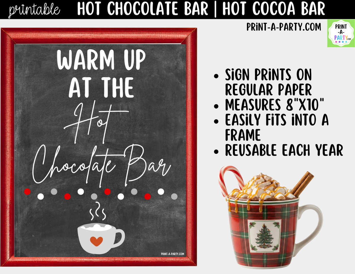 Hot Chocolate Bar Printable Kit | Sign and Topping Tent Cards | Chalkboard