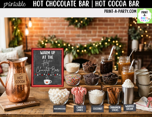 Hot Chocolate Bar Printable Kit | Sign and Topping Tent Cards | Chalkboard