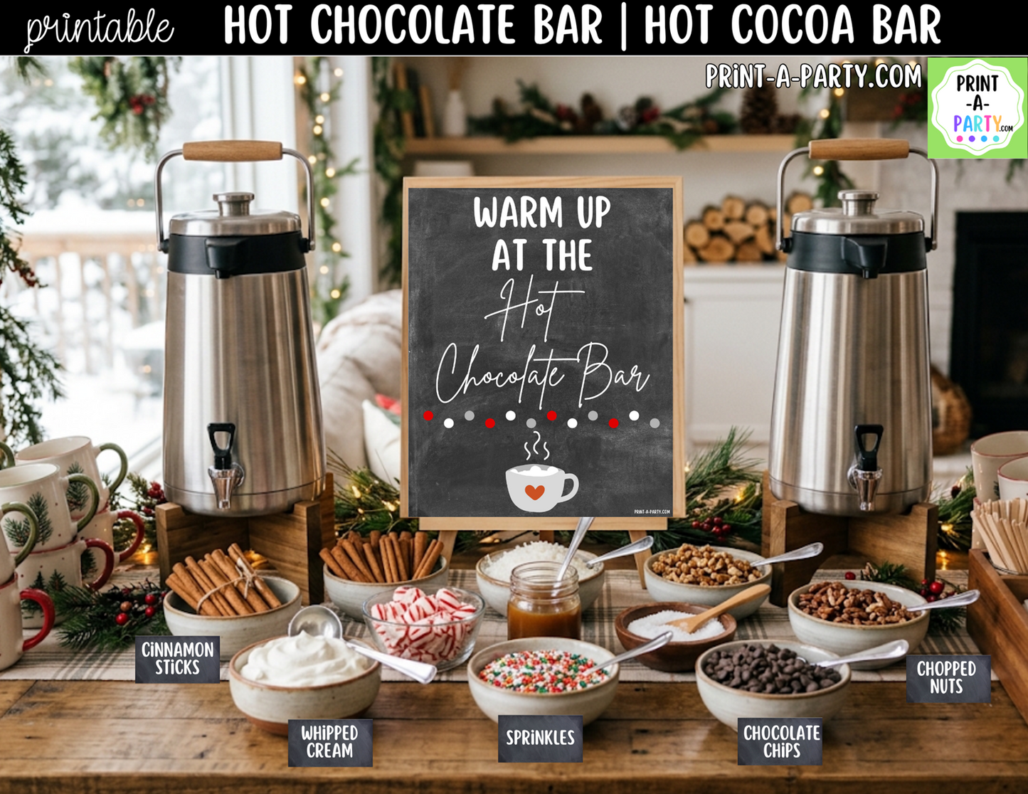 Hot Chocolate Bar Printable Kit | Sign and Topping Tent Cards | Chalkboard