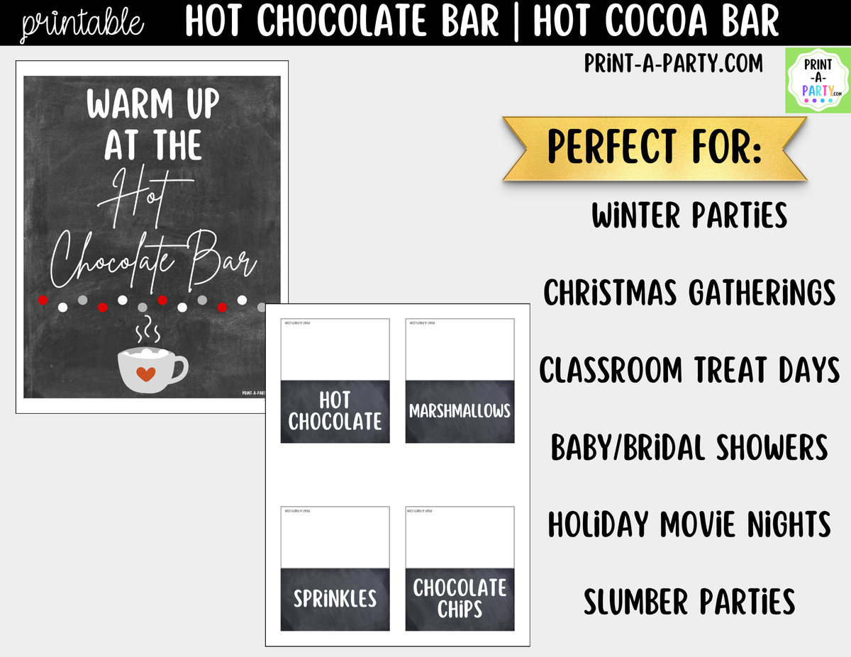 Hot Chocolate Bar Printable Kit | Sign and Topping Tent Cards | Chalkboard