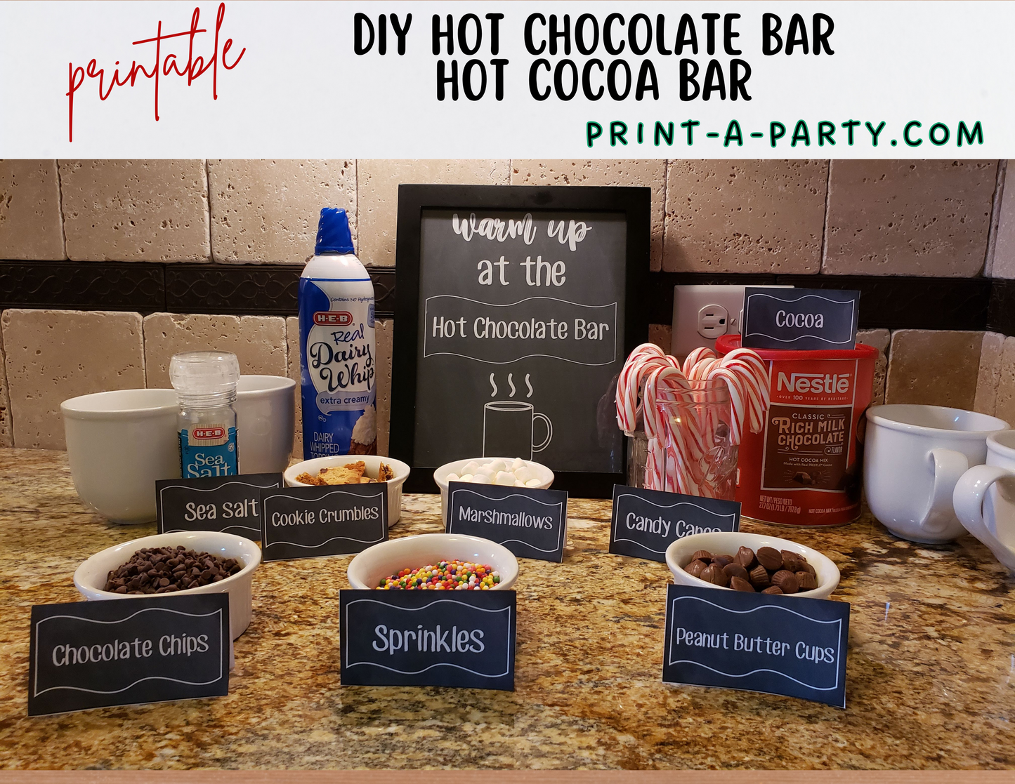 HOT CHOCOLATE BAR | HOT COCOA STATION Setup | Hot Chocolate Sign | Hot Cocoa Bar Labels | Food Station for Party | Food Bar for Party | Christmas | Winter | Class Parties | Birthdays | Weddings | Showers | Fall | Instant Download Printable