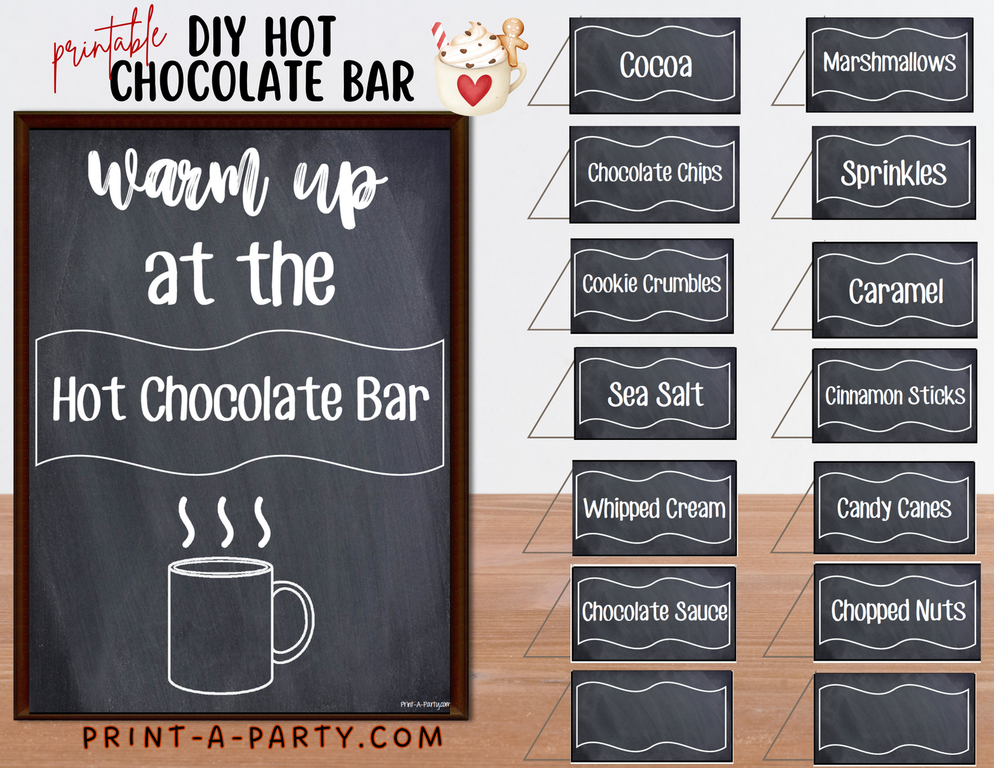 HOT CHOCOLATE BAR | HOT COCOA STATION Setup | Hot Chocolate Sign | Hot Cocoa Bar Labels | Food Station for Party | Food Bar for Party | Christmas | Winter | Class Parties | Birthdays | Weddings | Showers | Fall | Instant Download Printable