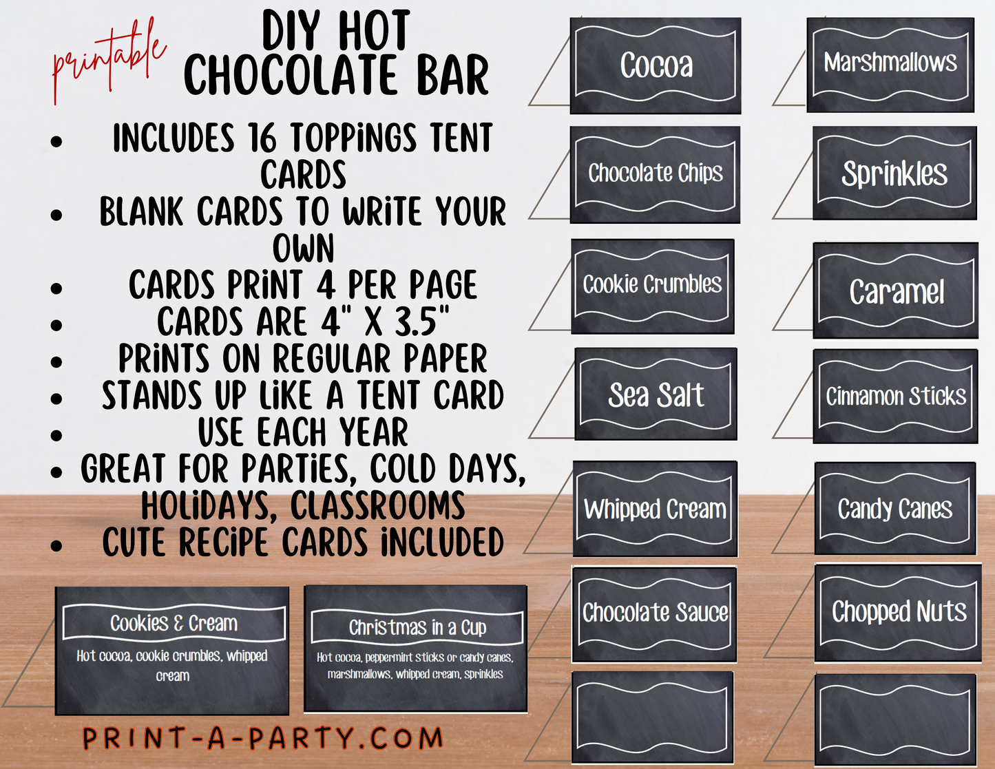 HOT CHOCOLATE BAR | HOT COCOA STATION Setup | Hot Chocolate Sign | Hot Cocoa Bar Labels | Food Station for Party | Food Bar for Party | Christmas | Winter | Class Parties | Birthdays | Weddings | Showers | Fall | Instant Download Printable