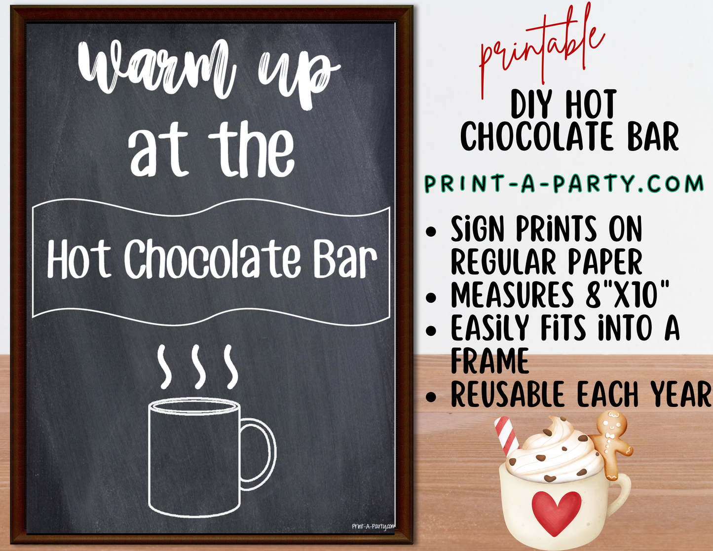 HOT CHOCOLATE BAR | HOT COCOA STATION Setup | Hot Chocolate Sign | Hot Cocoa Bar Labels | Food Station for Party | Food Bar for Party | Christmas | Winter | Class Parties | Birthdays | Weddings | Showers | Fall | Instant Download Printable