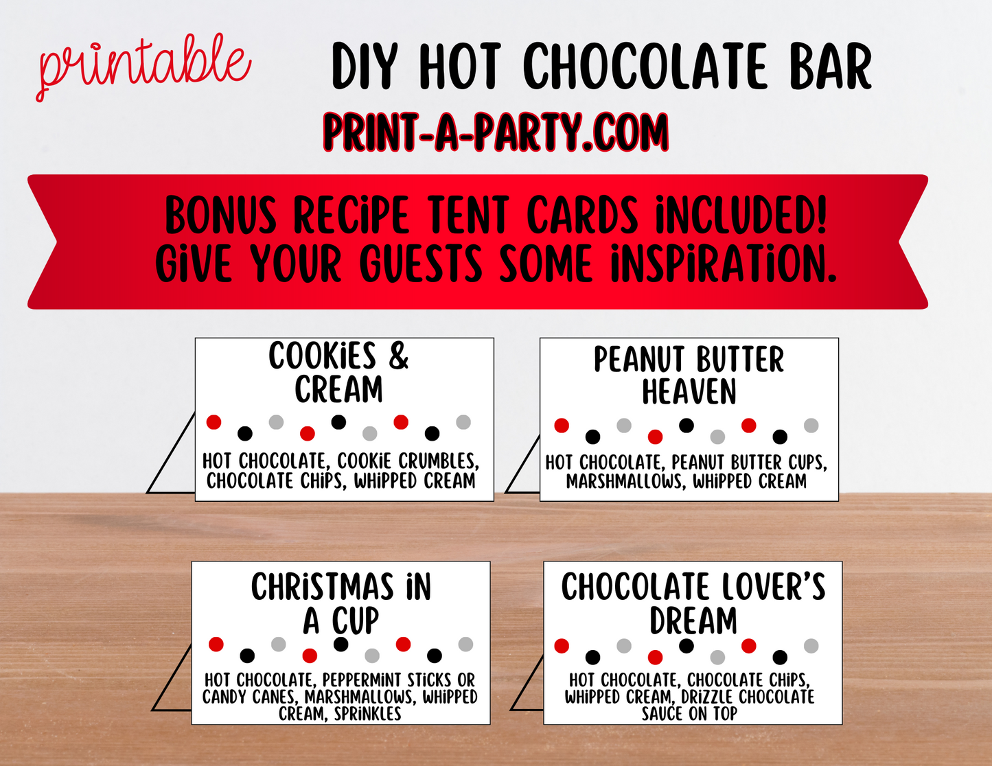 HOT CHOCOLATE BAR - Printable Hot Cocoa Bar White – Perfect for Fall or Winter Parties, Showers, Slumber Parties, Brunch, Holidays & Classrooms!