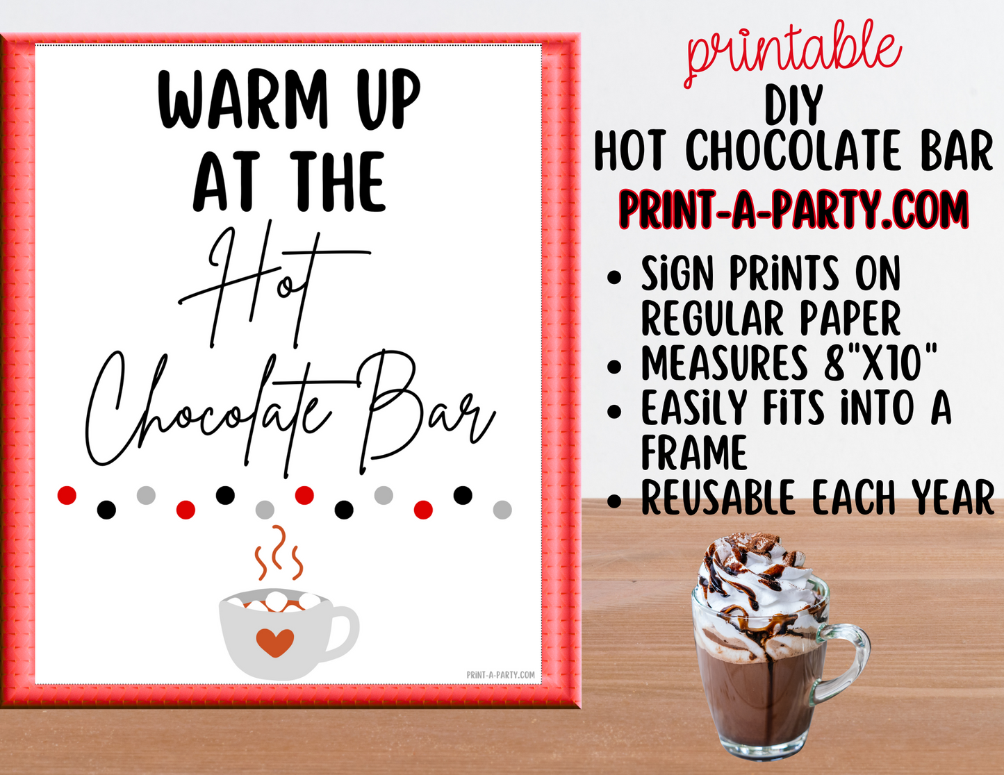 HOT CHOCOLATE BAR - Printable Hot Cocoa Bar White – Perfect for Fall or Winter Parties, Showers, Slumber Parties, Brunch, Holidays & Classrooms!