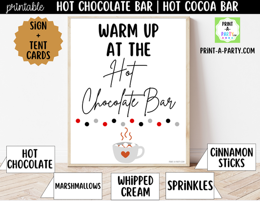 Hot Chocolate Bar Printable Kit | Sign and Topping Tent Cards | White