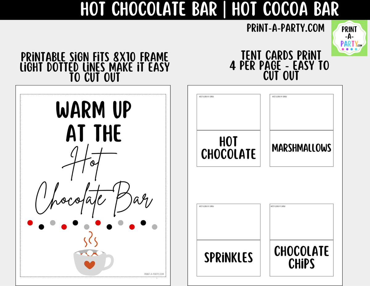 Hot Chocolate Bar Printable Kit | Sign and Topping Tent Cards | White
