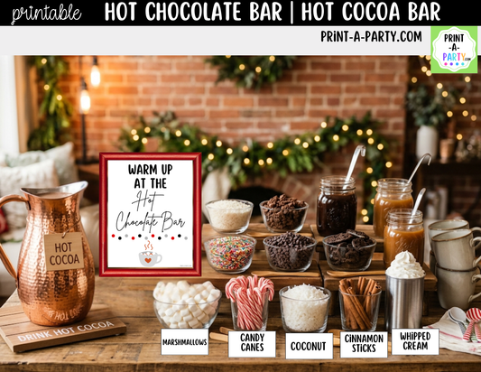 Hot Chocolate Bar Printable Kit | Sign and Topping Tent Cards | White
