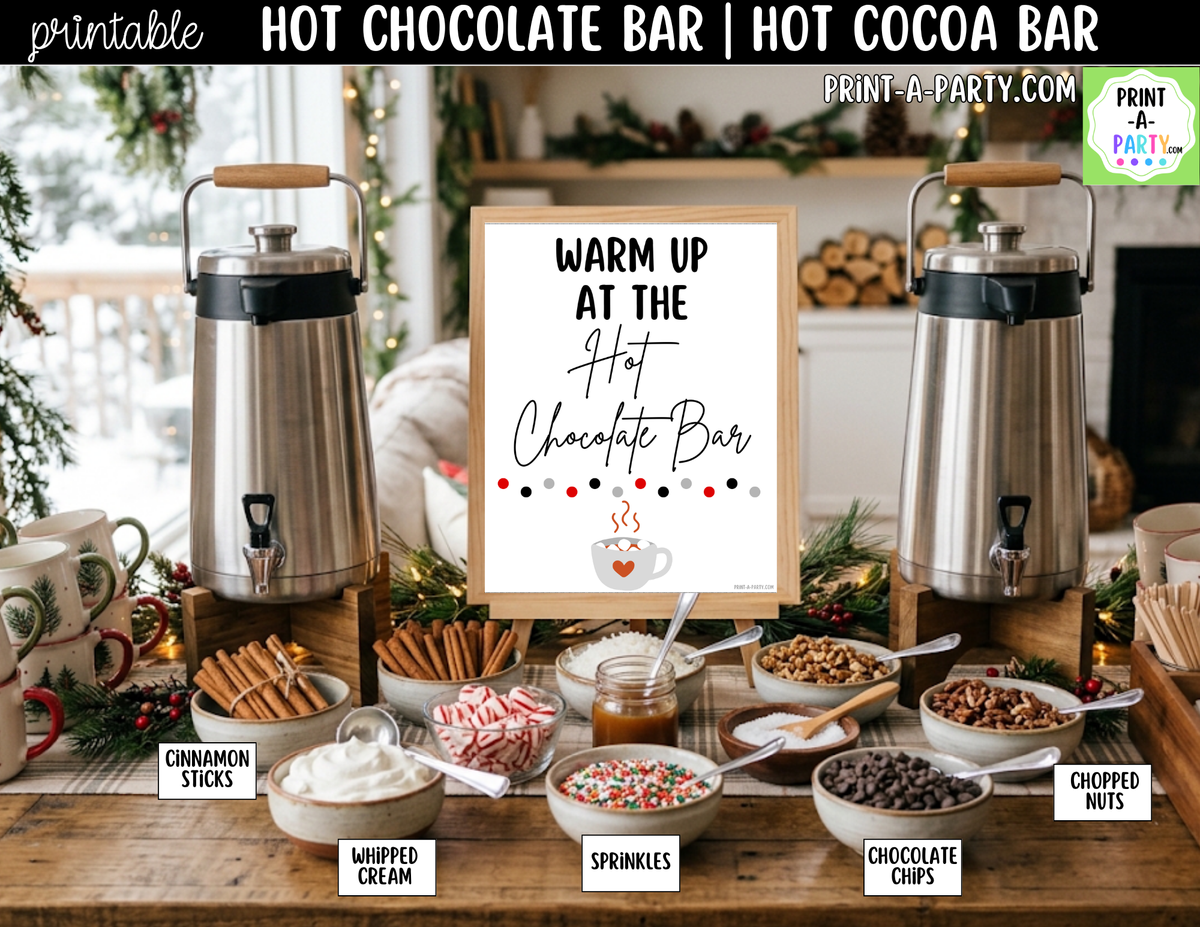 Hot Chocolate Bar Printable Kit | Sign and Topping Tent Cards | White