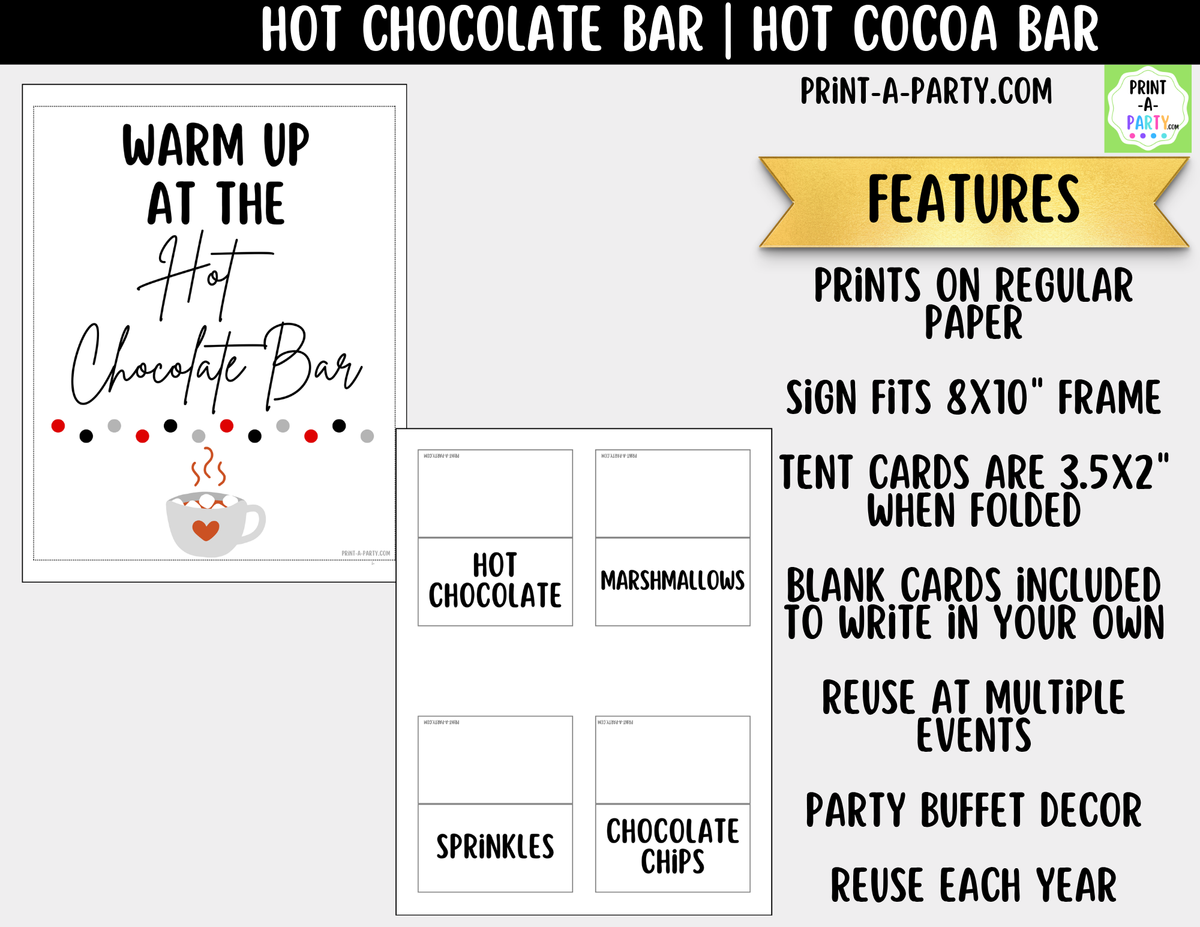 Hot Chocolate Bar Printable Kit | Sign and Topping Tent Cards | White