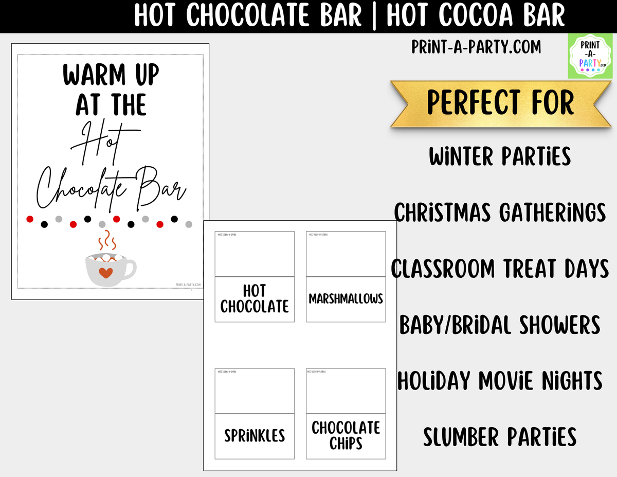 Hot Chocolate Bar Printable Kit | Sign and Topping Tent Cards | White
