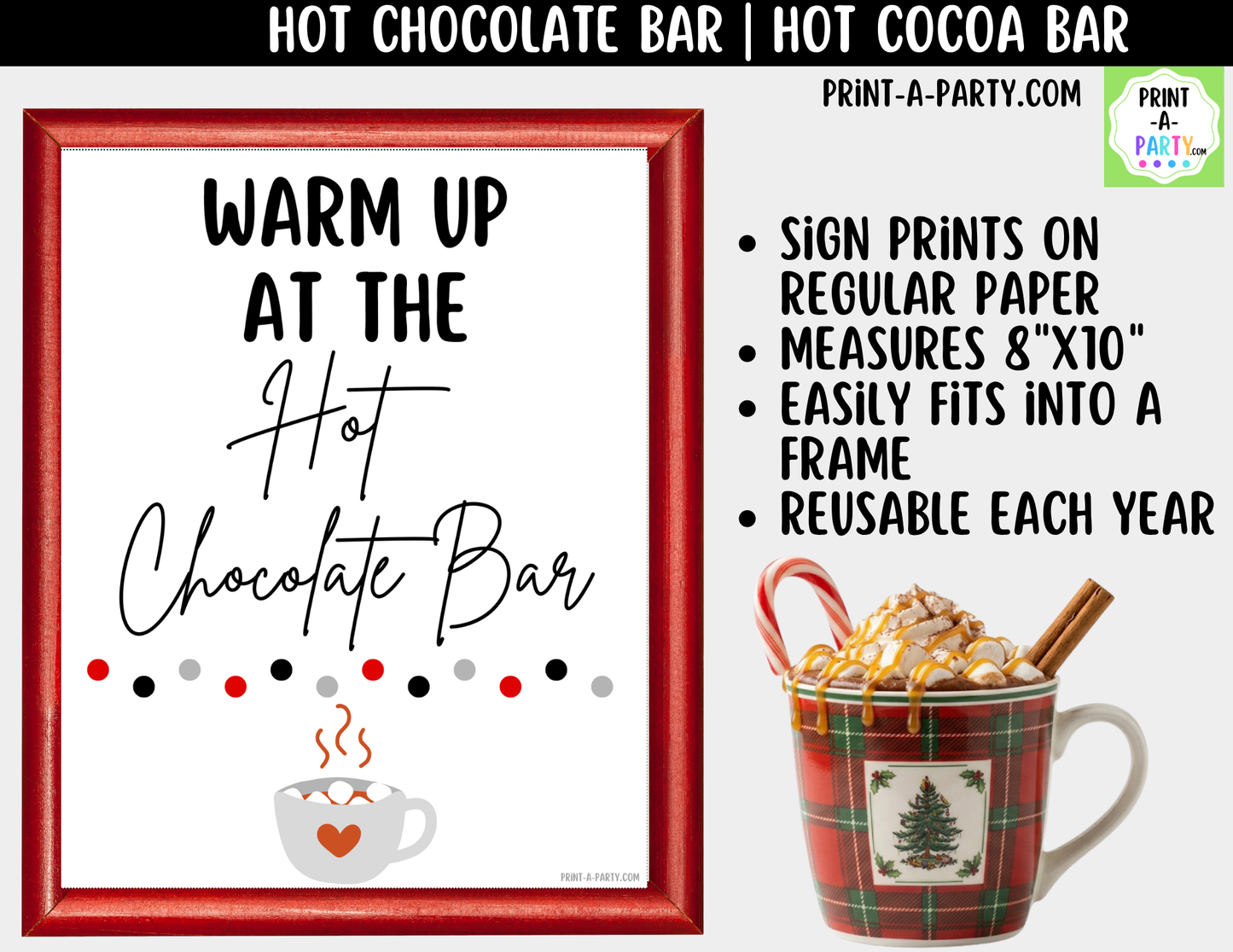 Hot Chocolate Bar Printable Kit | Sign and Topping Tent Cards | White