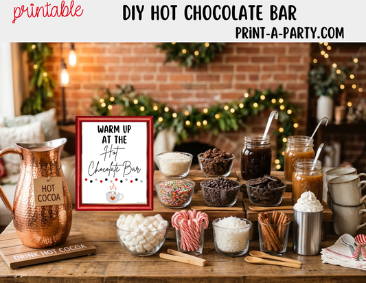 Hot Chocolate Bar Printable Sign (8x10) + Topping Tent Cards - Fall Winter Parties + Events