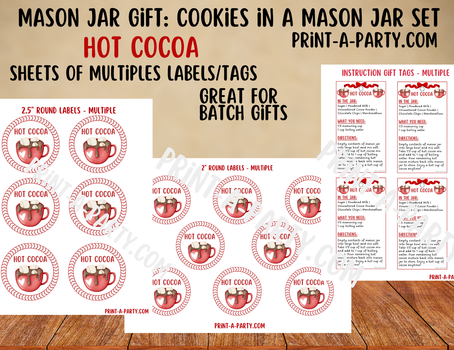 MASON JAR GIFT: Hot Cocoa in a Mason Jar Printable Kit -  DIY Gift Idea for Christmas, Valentine’s Day, & Winter Celebrations