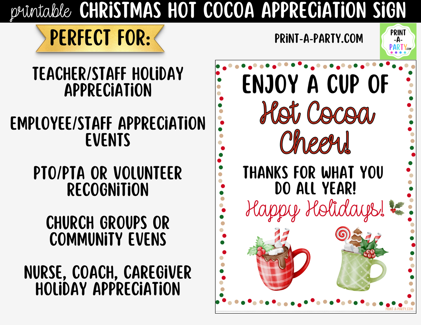 Hot Chocolate Bar Appreciation Sign Printable | Teacher & Staff Holiday Thank You